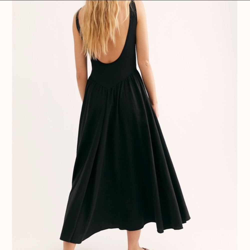 Free People Black Midi Dress with Scoop Neck - Picture 4 of 15